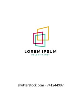 An abstract blockchain colorful square(s) perspective logo, vector