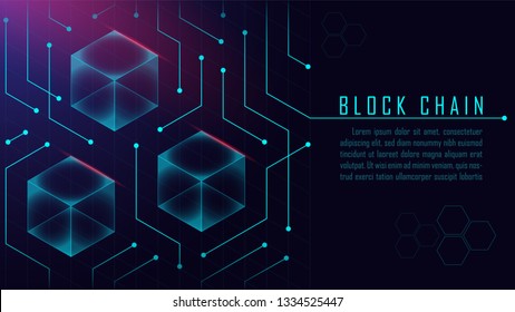 Abstract Blockchain isometric concept banner , Futuristic Concept of Digital Technology. Vector Illustration. - Vector