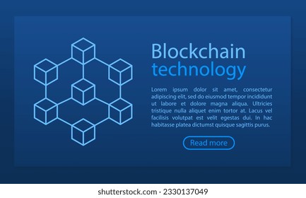 Abstract Blockchain isometric concept banner. The modern concept of digital technologies in the form of a block chain. Abstract geometric block chain technology business sign. Vector illustration