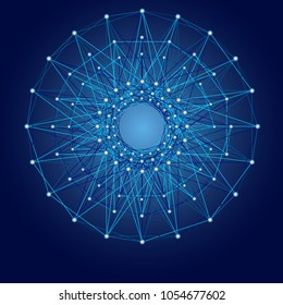 Abstract blockchain net consisting of dots and lines. Bitcoin secure cryptocurrency concept. Vector illustration.
