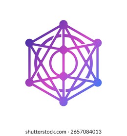 Símbolo Abstractas de Blockchain con puntos conectados y polígono. Diseño de logotipos de geometría de red futurista.