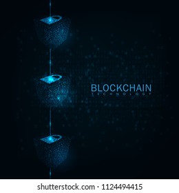 Abstract blockchain technology concept .Isometric digital blocks connection 
of data depicting a cryptocurrency blockchain.