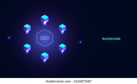 Abstract Blockchain Technology Cryptocurrency And Fintech Square Cube Crypto Operations Connect Block, Data Transmission, New Technology System, Vector Illustration.