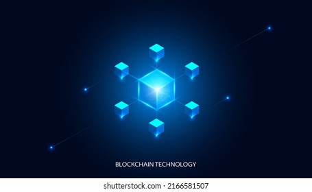 Abstract blockchain technology cryptocurrency and fintech square cube crypto operations Connect block, data transmission, new technology system, Vector illustration.