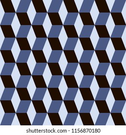 Abstract blocks visual illusion seamless contrast blue pattern for craft, wrapping, fabric, textile