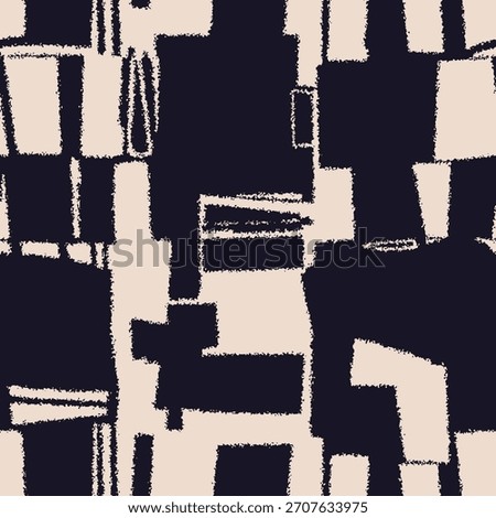 Abstract blocky vector pattern with navy shapes on beige background