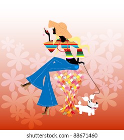abstract blonde girl and dog