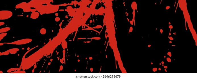 Abstract blood drip texture. Red splashes, smudges, and spray stains for thriller or mystery themes
