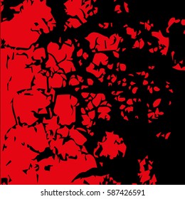Abstract blood image. Splatter in red ink color on black background. Vector illustration.