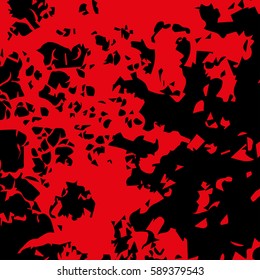 Abstract blood image. Splatter in red ink color on black background. Vector illustration.