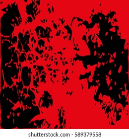 Abstract blood image. Splatter in red ink color on black background. Vector illustration.