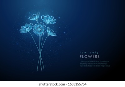 Abstract blooming bouquet of flowers . Low poly style design. Abstract geometric background. Wireframe light connection structure. Modern 3d graphic concept. Isolated vector illustration.