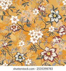 Abstract  blooming bright flower motif arrangement all- over textile design illustration digital image printing factory