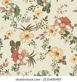 Abstract  blooming bright flower motif arrangement all- over textile design illustration digital image printing factory