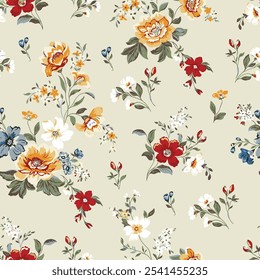 Abstract  blooming bright flower motif arrangement all- over textile design illustration digital image printing factory