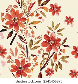 Abstract  blooming bright flower motif arrangement all- over textile design illustration digital image printing factory