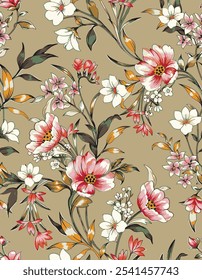 Abstract  blooming bright flower motif arrangement all- over textile design illustration digital image printing factory