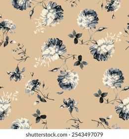 Abstract  blooming bright flower motif arrangement all- over textile design illustration digital image printing factory