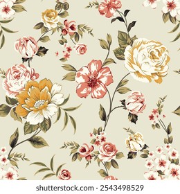 Abstract  blooming bright flower motif arrangement all- over textile design illustration digital image printing factory