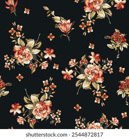 Abstract  blooming bright flower motif arrangement all- over textile design illustration digital image printing factory