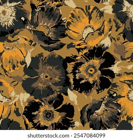 Abstract  blooming bright flower motif arrangement all- over textile design illustration digital image printing factory