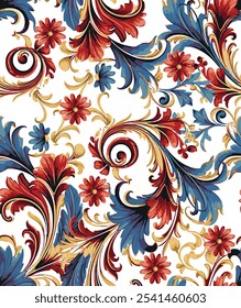 Abstract  blooming bright paisley motif arrangement all- over textile design illustration digital image printing factory