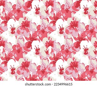 la mezcla abstracta de flores en flor se repite en un patrón ininterrumpido.  motivos interminables para la decoración textil y el diseño botánico sobre fondo rojo