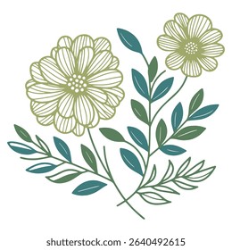 abstract blossom drawing with garden inspired line work.floral artwork for modern fashion use.botanical art for textile and print materials

