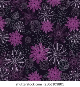 Abstract Blossom Flowers Silhouettes Textured Background Seamless Pattern Trendy Fashion Colors Perfect Bright Colors Perfect for Fabric Print or Wrapping Paper 