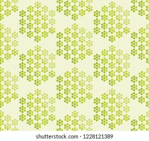 Abstract blossom geometric seamless pattern. Natural green shades laconic repeatable motif for fabric, wrapping paper