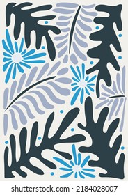 Abstract blossom print in naive art style. Trendy floral retro poster.  Seventies, groovy background. Decorative contemporary botanical elements. Hippie Aesthetic. Hand-drawn vector Illustration