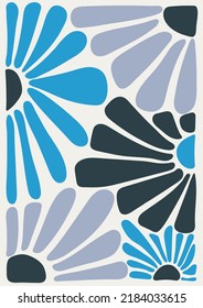 Abstract blossom print in naive art style. Trendy floral retro poster.  Seventies, groovy background. Decorative contemporary botanical elements. Hippie Aesthetic. Hand-drawn vector Illustration