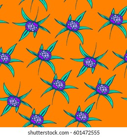 Abstract blossom seamless pattern. Floral repeated backdrop. Sketch hand drawing flowers. 