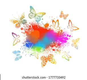 Abstract blot and butterflies. Vector illustration