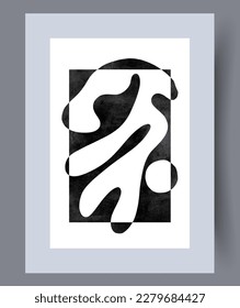Abstract blot monochrome element wall art print. Wall artwork for interior design. Printable minimal abstract blot poster. Contemporary decorative background with element.