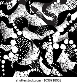 Abstract blot seamless pattern. Black dotted painted spotted tile background. Stylish hand drawn artistic wallpaper