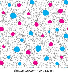 Abstract blot seamless pattern. Dotted tile background. Stylish hand drawn artistic wallpaper in 1980s style