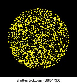 abstract blot of yellow dots on black background, vector illustration