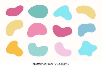 Abstract blotch shape collection. Liquid blob elements of pastel tone color. Set of modern graphic elements. Fluid dynamical colored forms banner. Vector designs.