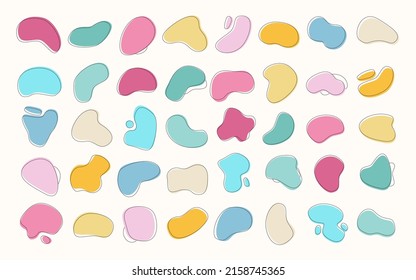 Colección de formas de bloqueo abstracto.  Elementos gráficos modernos en tonos pastel y trazos editables, conjunto de líneas de arte. Formas líquidas abstractas degradadas. Ilustración vectorial.