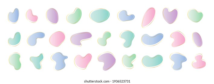 Abstract blotch shape. Liquid shape elements. Modern graphic elements. Gradient and gold frame.Vector illustration.