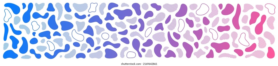 Abstract blotch shape. Liquid shape elements. Set of modern graphic elements. Fluid dynamical colored forms banner. Gradient abstract liquid shapes. Vector illustration.