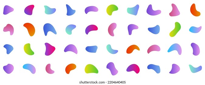 Forma abstracta de la mancha. Conjunto de elementos gráficos modernos. Formas líquidas abstractas degradadas. Blobs orgánicos y manchas de forma irregular. Banner de formas de color fluido dinámico. Ilustración del vector