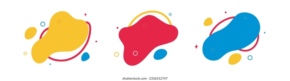 Abstrakter Blocksatz. Random abstrakte flüssige Formenelemente. Banner mit flüssig gefärbten Formularbildern