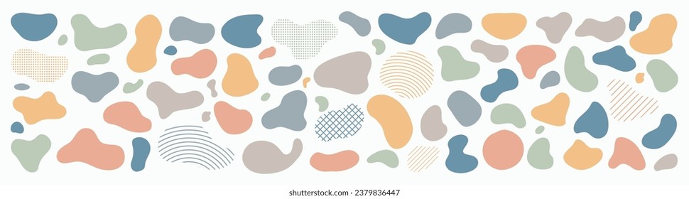 Abstract blotch-like shapes. Liquid-inspired design elements. Collection of contemporary graphic components. Banner with dynamic, colorful fluid forms. Gradient-filled abstract liquid shapes.