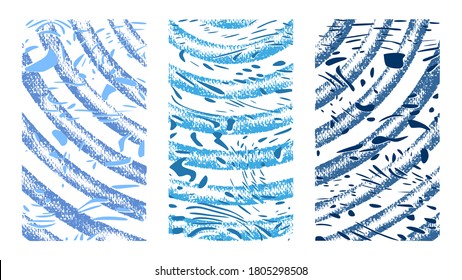 Abstract blots, artistic textures. Hand drawn vector illustration. Blue particles, chaotic brush strokes on paper, modern style paintings