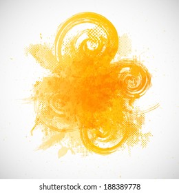 Abstract blots. Watercolor Background . Vector Illustration .Grunge orange stamp. Textured circle
