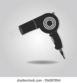 Abstract Blow Dryer Icon With Dropped Shadow On Gray Gradient Background