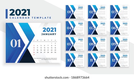 abstract blue 2021 new year calendar design template