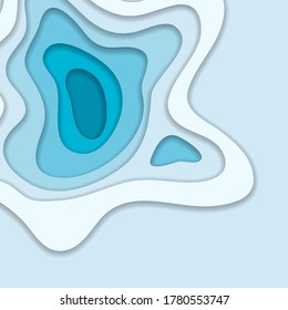 Abstract blue 3D paper cut background. Abstract wave shapes. Vector format